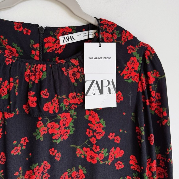 NWT ZARA Dark Floral Mini Dress Size M - Picture 7 of 7